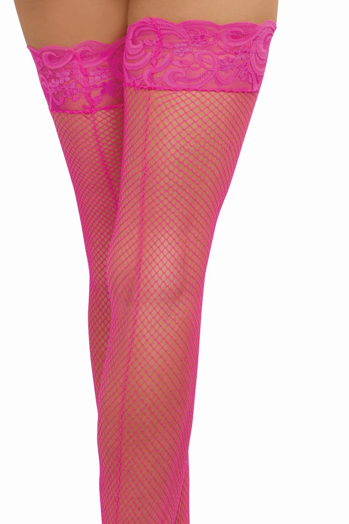 Dreamgirl Glow In The Dark & Neon Stay Up Hot Pink Fishnet Thigh Highs With Backseams 4 Dreamgirl Glow In The Dark & Neon Stay Up Hot Pink Fishnet Thigh Highs With Backseams