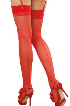 Dreamgirl Red Sheer Thigh High Backseam Stockings