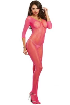Dreamgirl Neon Pink Fishnet Open Crotch Bodystocking