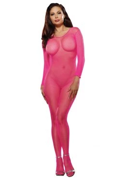 Dreamgirl Neon Pink Fishnet Open Crotch Bodystocking