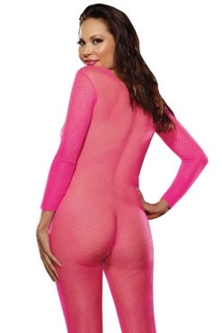 Dreamgirl Neon Pink Fishnet Open Crotch Bodystocking