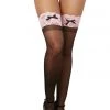 Dreamgirl Hosiery Sheer Black Stockings With Pink Lace Tops