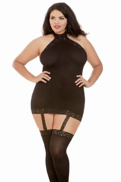 Dreamgirl Best Sellers Black High Neck Sheer Garter Dress