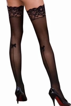 Dreamgirl Black Opaque Thigh Highs With Calf Backseams