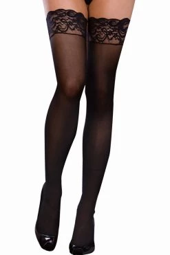 Dreamgirl Black Opaque Thigh Highs With Calf Backseams