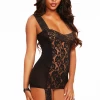 Dreamgirl Floral Mesh Bodystocking Lace-up Back Bodystocking Lingerie