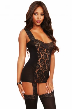 Dreamgirl Floral Mesh Bodystocking Lace-up Back Bodystocking Lingerie