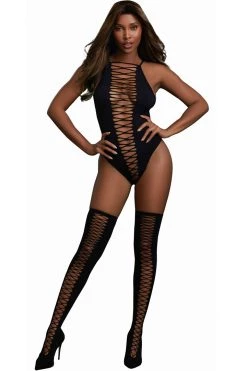 Dreamgirl Crisscross Opaque Teddy & Crisscross Stockings Bodystocking Lingerie 10 Dreamgirl Crisscross Opaque Teddy & Crisscross Stockings Bodystocking Lingerie