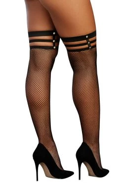 Dreamgirl Fishnet Thigh Highs With Metal Studs