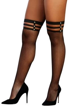 Dreamgirl Fishnet Thigh Highs With Metal Studs
