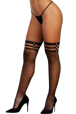Dreamgirl Fishnet Thigh Highs With Metal Studs