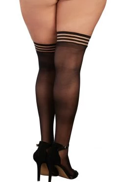 Dreamgirl Hosiery Black Opaque Thigh Highs With Striped Tops