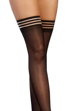 Dreamgirl Hosiery Black Opaque Thigh Highs With Striped Tops