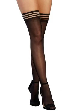 Dreamgirl Hosiery Black Opaque Thigh Highs With Striped Tops