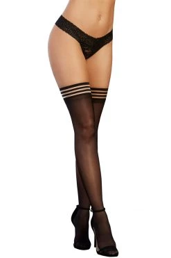 Dreamgirl Hosiery Black Opaque Thigh Highs With Striped Tops