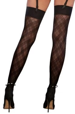 Dreamgirl Sheer Black Plaid Thigh High Stockings