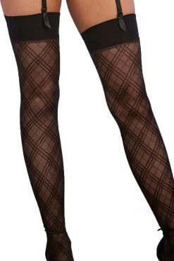 Dreamgirl Sheer Black Plaid Thigh High Stockings