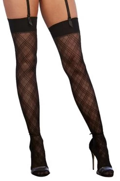 Dreamgirl Sheer Black Plaid Thigh High Stockings