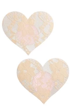 GE Apparel Beige Sheer Lace Heart Nipple Pasties