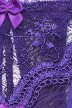 Shirley Of Hollywood Purple Scalloped Embroidery Open Front Thong Lingerie