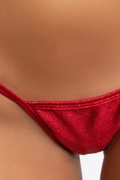 Midnight Ballerina Red Twinkle V Back Thong Bikini Bottoms