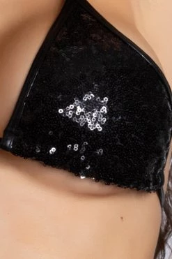 Midnight Ballerina Black Sequin Tie Side Thong Bikini Dancewear