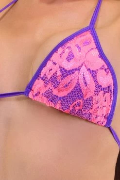 Midnight Ballerina Pink Lace & Purple Tie Side Thong Bikini 8 Midnight Ballerina Pink Lace & Purple Tie Side Thong Bikini