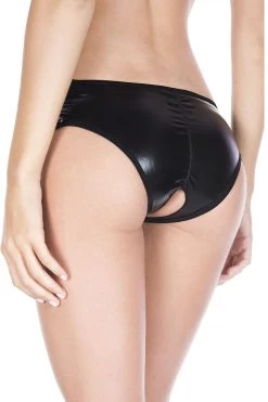 Music Legs Wet Look Lace Up Crotchless Panty