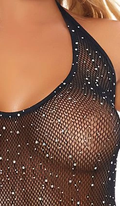 Popsi Black Halter Body Stocking With Rhinestones 12 Popsi Black Halter Body Stocking With Rhinestones