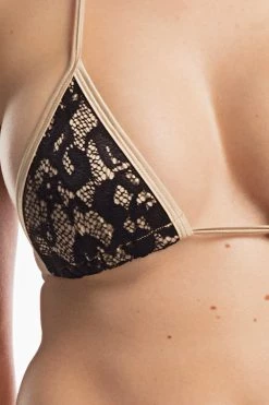 Midnight Ballerina Black Lace On Nude Sexy Scrunch Bikini Set Swimwear