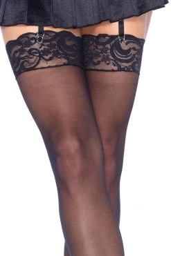 Leg Avenue Hosiery Black Sheer Thigh High Stockings With Lace Tops