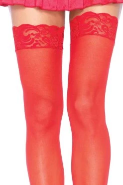 Leg Avenue Valentines Day Lingerie Red Sheer Thigh High Stockings With Lace Tops