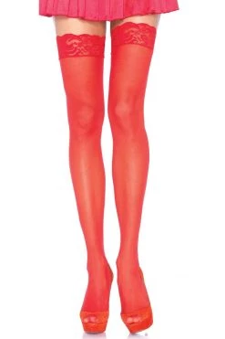 Leg Avenue Valentines Day Lingerie Red Sheer Thigh High Stockings With Lace Tops