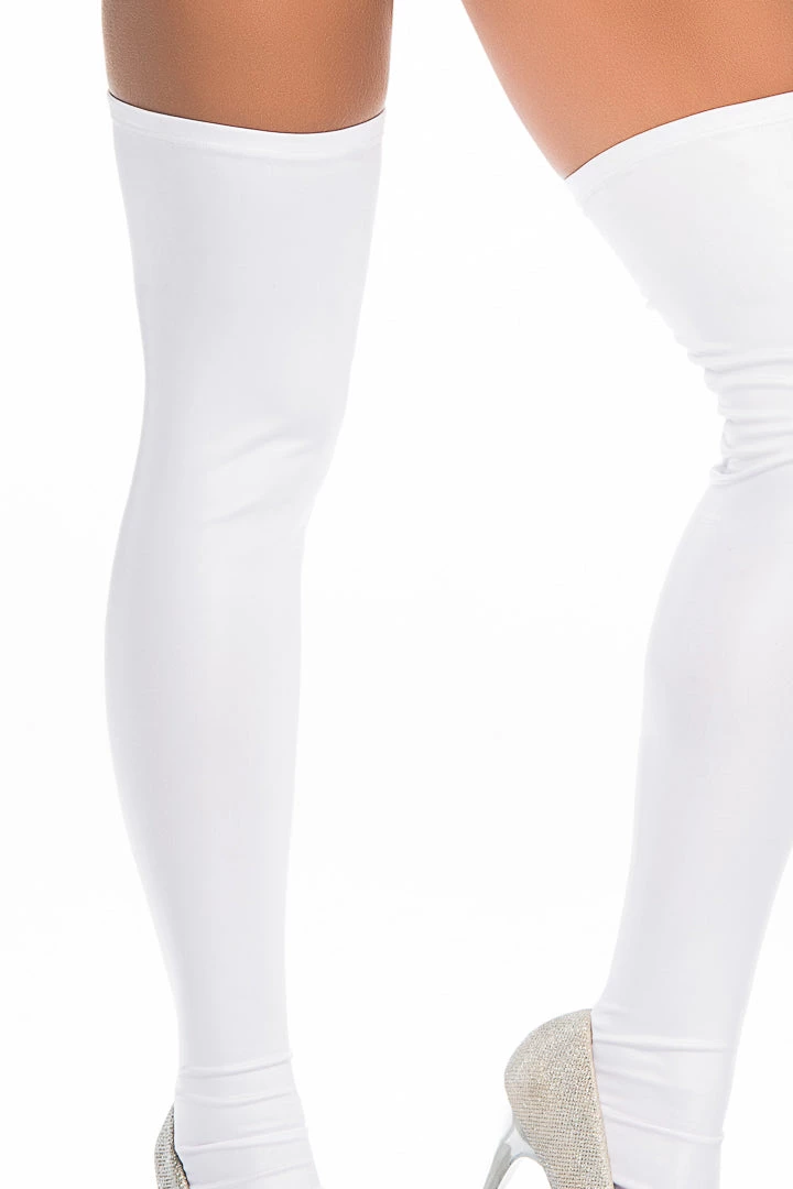 Mapale Lingerie White Wet Look Thigh Highs 4 Mapale Lingerie White Wet Look Thigh Highs