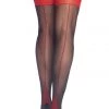Leg Avenue Black Thigh High Stockings With Red Cuban Foot Heel Hosiery