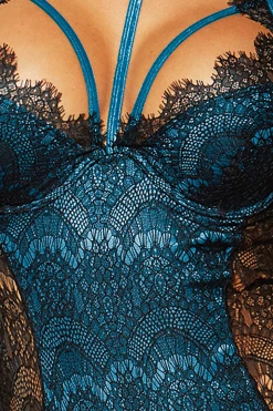 Dreamgirl Strappy Eyelash Lace Teal Teddy