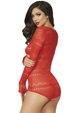 Seven Til Midnight Red Long Sleeve Knit Romper Lingerie