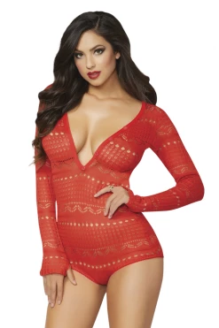 Seven Til Midnight Red Long Sleeve Knit Romper Lingerie