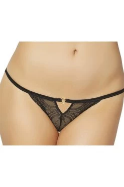 Seven Til Midnight Lingerie Black Lace Heart Charm Crotchless Panty