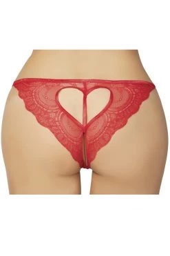 Seven Til Midnight Red Lace Heart Charm Crotchless Panty Lingerie