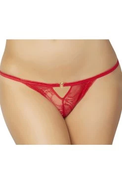 Seven Til Midnight Red Lace Heart Charm Crotchless Panty Lingerie