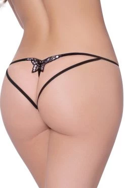 Seven Til Midnight Black Sequin Butterfly Crotchless Panty Lingerie
