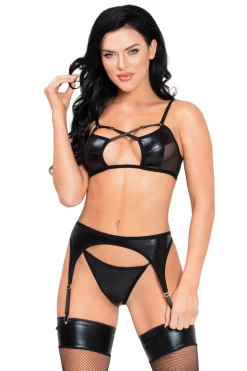 Seven Til Midnight Wild Desires Lamé Bra, Garter, & Panty Set Lingerie