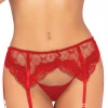 Seven Til Midnight Lingerie Bow Print Six Strap Garter Belt - Red