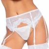 Seven Til Midnight Bow Print Six Strap Garter Belt - White Lingerie