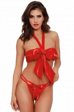 Dreamgirl Red Satin Bow Bralette & Panty Set Lingerie
