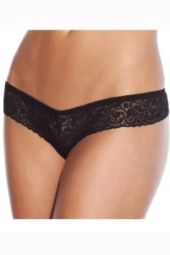 Coquette Lace Pearl Thong Panty - Black