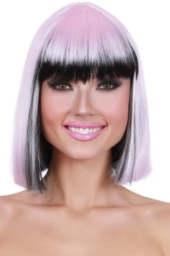 Dreamgirl Black & Pink Blunt Cut Mid-Length Wig Costumes