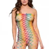 Music Legs Bodystocking Lingerie Strapless Rainbow Net Bodystocking