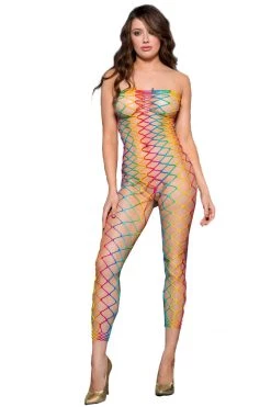 Music Legs Bodystocking Lingerie Strapless Rainbow Net Bodystocking